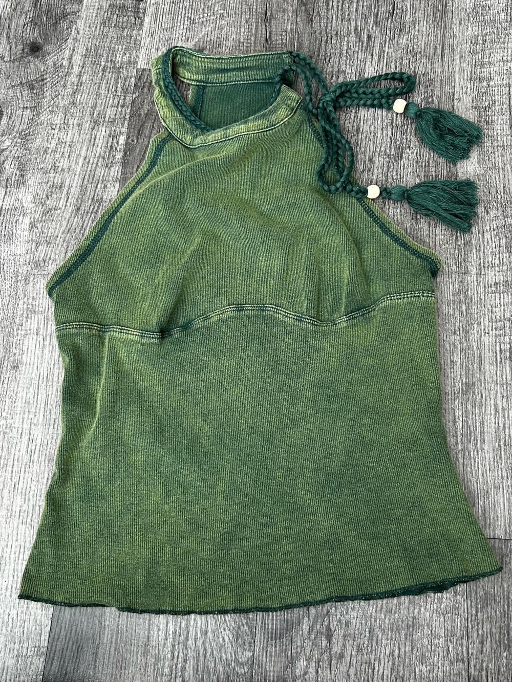 Green Halter Tie-Shoulder Tank Top